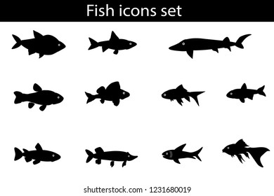 Fish icons set. Black color. Vector. Flat design.

