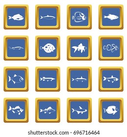 Fish icons set in blue color isolated vector illustration for web and any design