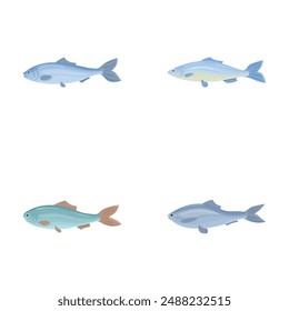 Fish icons set cartoon vector. Fresh raw edible cartoon fish. Seafood