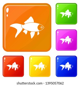 Fish icons set collection vector 6 color isolated on white background