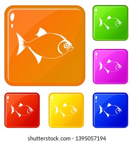 Fish icons set collection vector 6 color isolated on white background
