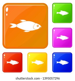Fish icons set collection vector 6 color isolated on white background