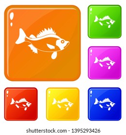 Fish icons set collection vector 6 color isolated on white background