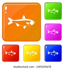 Fish icons set collection vector 6 color isolated on white background