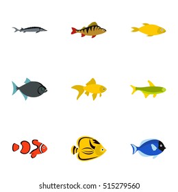 Fish icons set. Flat illustration of 9 fish vector icons for web