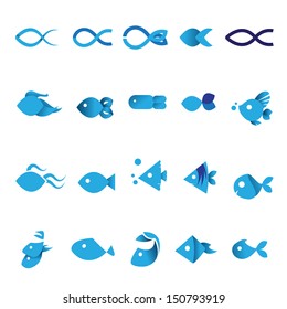Fish Icons Set - Isolated On White Background - Vector Illustration, Graphic Design Editable For Your Design. Fish Logo