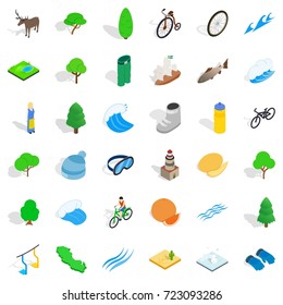 Fish icons set. Isometric style of 36 fish vector icons for web isolated on white background