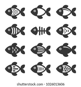 Fish Icons Set on White Background. Vector