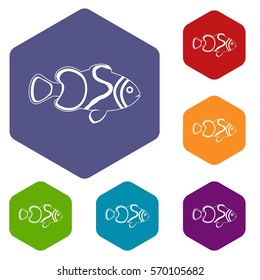 Fish icons set rhombus in different colors isolated on white background