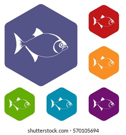 Fish icons set rhombus in different colors isolated on white background