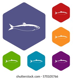 Fish icons set rhombus in different colors isolated on white background