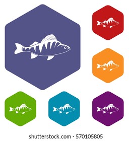 Fish icons set rhombus in different colors isolated on white background