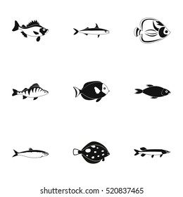 Fish icons set. Simple illustration of 9 fish vector icons for web