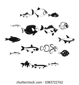 Fish icons set in simple style for any design