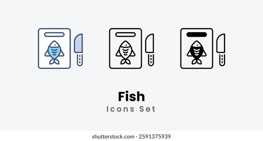 Fish Icons set thin line and glyph vector icon illustration