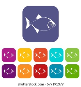 Fish icons set vector illustration in flat style In colors red, blue, green and other