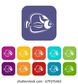 Fish icons set vector illustration in flat style In colors red, blue, green and other