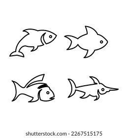 Iconos de peces establecidos. estilo de moda vectorial sobre fondo blanco