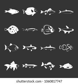 Fish icons set vector white isolated on grey background 