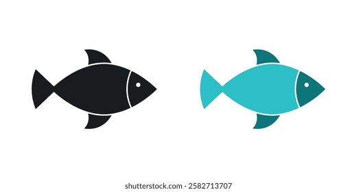 Fish icons set vectors black and colored style
