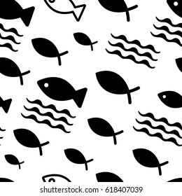 Fish icons or signs seamless pattern or background