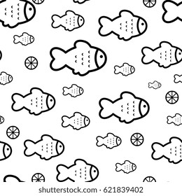 Fish icons or signs seamless pattern or background