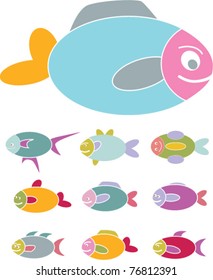 iconos de peces, signos, ilustraciones vectoriales