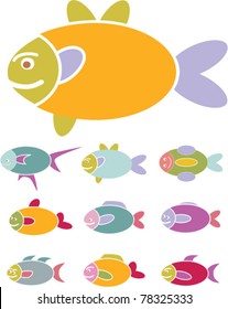 fish icons, signs, vector illustrations