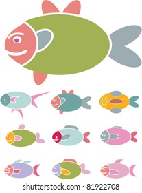 fish icons, signs, vector illustrations