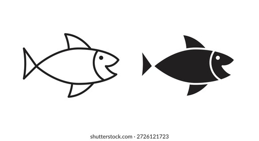 Símbolo de Vector de iconos de peces con trazo editable y versiones planas