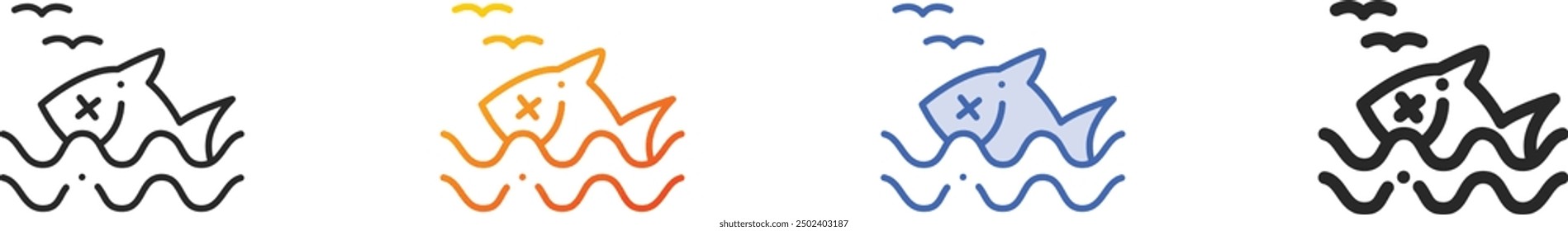 icono de pescado. Diseño lineal delgado, degradado, trazo azul y estilo audaz aislado sobre fondo blanco