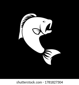 icono de pescado,patrón de pez con logotipo vectorial en fondo negro