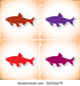 Fish ide. Flat sticker with shadow on old paper. Vector illustration