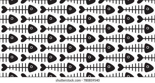 fish illustration cartoon fish bone shark fin vector seamless pattern isolated wallpaper background