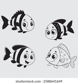 Fish Illustration | Cartoon, Clipart, and Line Art Design Adorable fish illustration, ideal for cartoons, clipart, and creative design projects