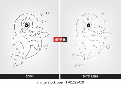 Color y seguimiento de la ilustración de peces, hoja de cálculo de seguimiento para el vector preescolar y de jardín de infancia