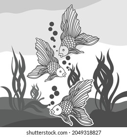 fish illustration design sketch, coral illustration