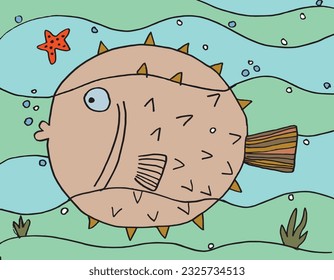 Fish illustration image. 
Hand drawn image artwork of a fish. 
Simple cute original logo.
Hand drawn vector illustration for posters, cards, t-shirts.