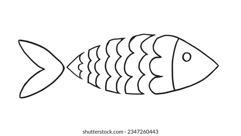 Imagen de la ilustración del pez. 
Obra de imágenes a mano de un pez. 
Simple y lindo logo original.
Ilustración vectorial dibujada a mano para afiches, tarjetas, camisetas.