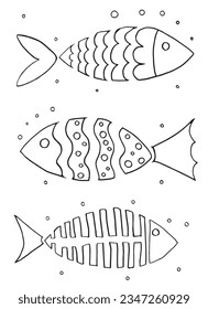 Imagen de la ilustración del pez. 
Obra de imágenes a mano de un pez. 
Simple y lindo logo original.
Ilustración vectorial dibujada a mano para afiches, tarjetas, camisetas.