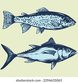 fish  illustration line art vector drawing 