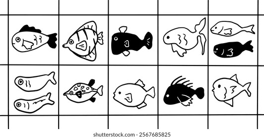 Fish Illustration Set | Minimalist Doodle Vector for Aquatic and Marine-Themed Designs