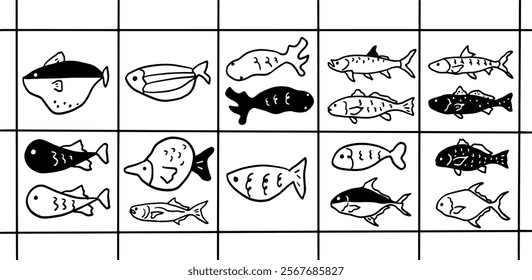 Fish Illustration Set | Minimalist Doodle Vector for Aquatic and Marine-Themed Designs