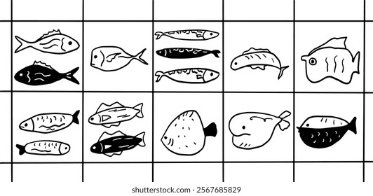 Fish Illustration Set | Minimalist Doodle Vector for Aquatic and Marine-Themed Designs