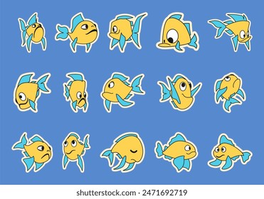Fish Illustration Sticker Element Set