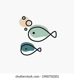 Fish illustration, three-color icon. Friendship, togetherness concept for branding, website elements, logo