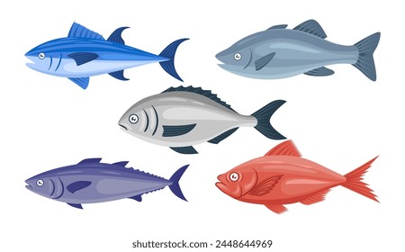 Fish illustration vector bundle. Fish vector cartoon set icon. Vector illustration icon fish food on white background. Fish illustration vector bundle