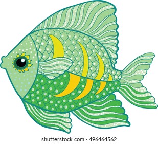 fish illustration Vector, decorative, line art, colorful 