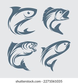 Fish illustration vector element template clip art logo, icon, symbol, salmon, tuna, marine lifes, t shirt design editable