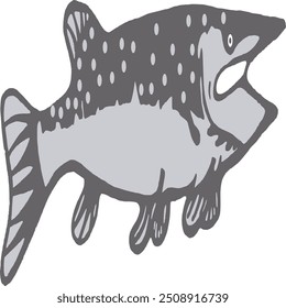 fish image in grey and black colours style without background